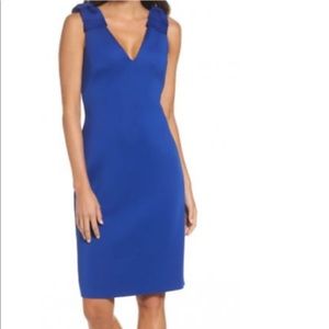 ELIZA J Blue Size 4 Bow Shoulder V-Neck Dress